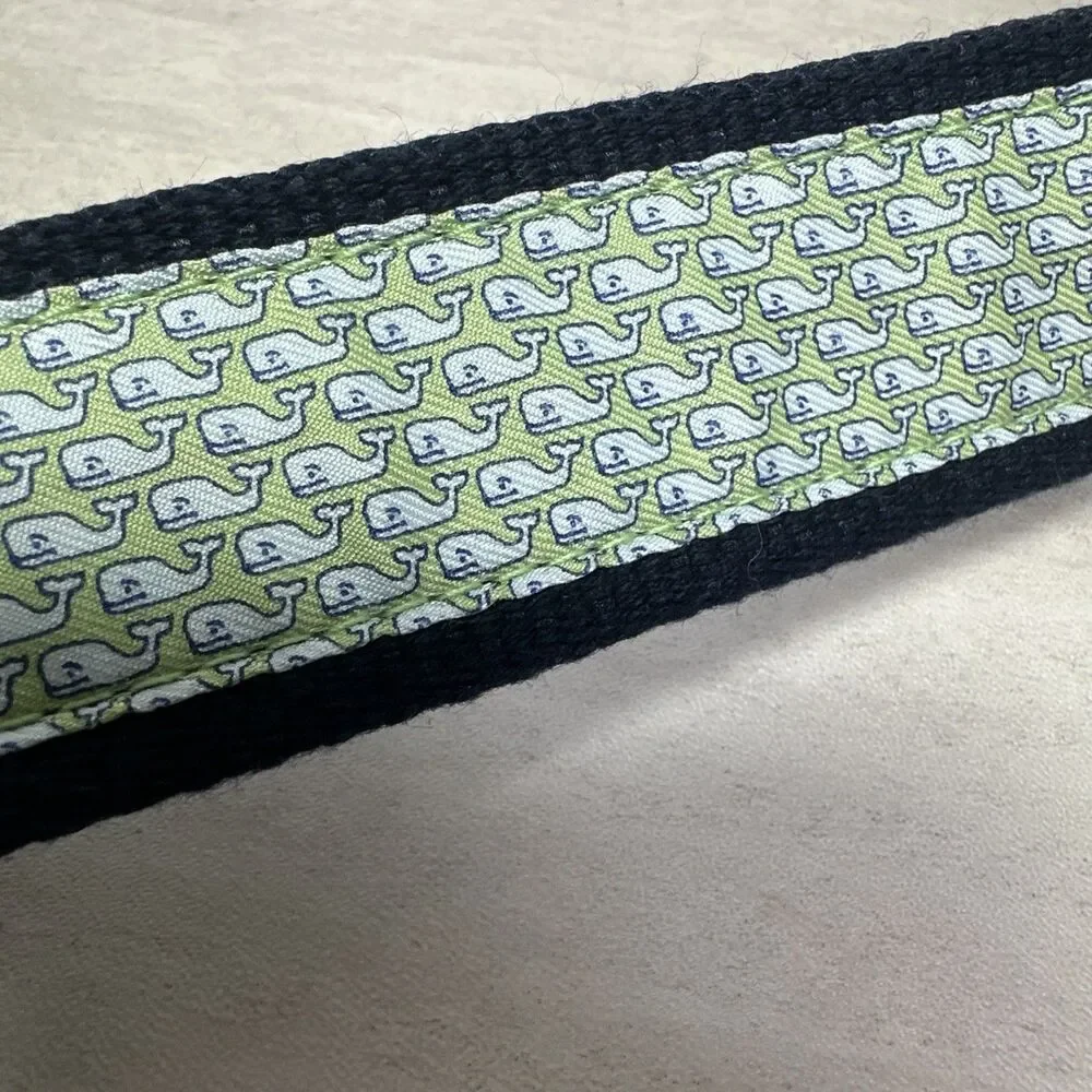 Vineyard Vines Whale Print Canvas & Leather Club Belt Navy Mens Sz 44 USA